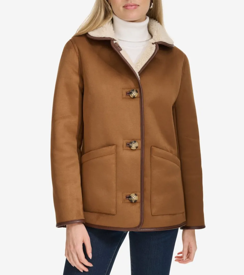 Cole Haan Leather & Suede Jackets|Outerwear*Faux Suede Shearling Jacket Hazelnut