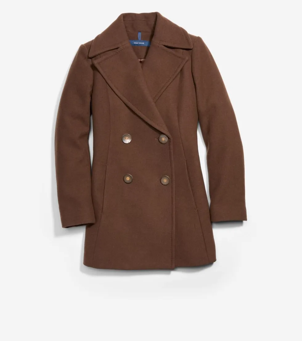 Cole Haan Wool Coats|Peacoats & Blazers*Fine Wool Twill Double Breasted Peacoat Chestnut