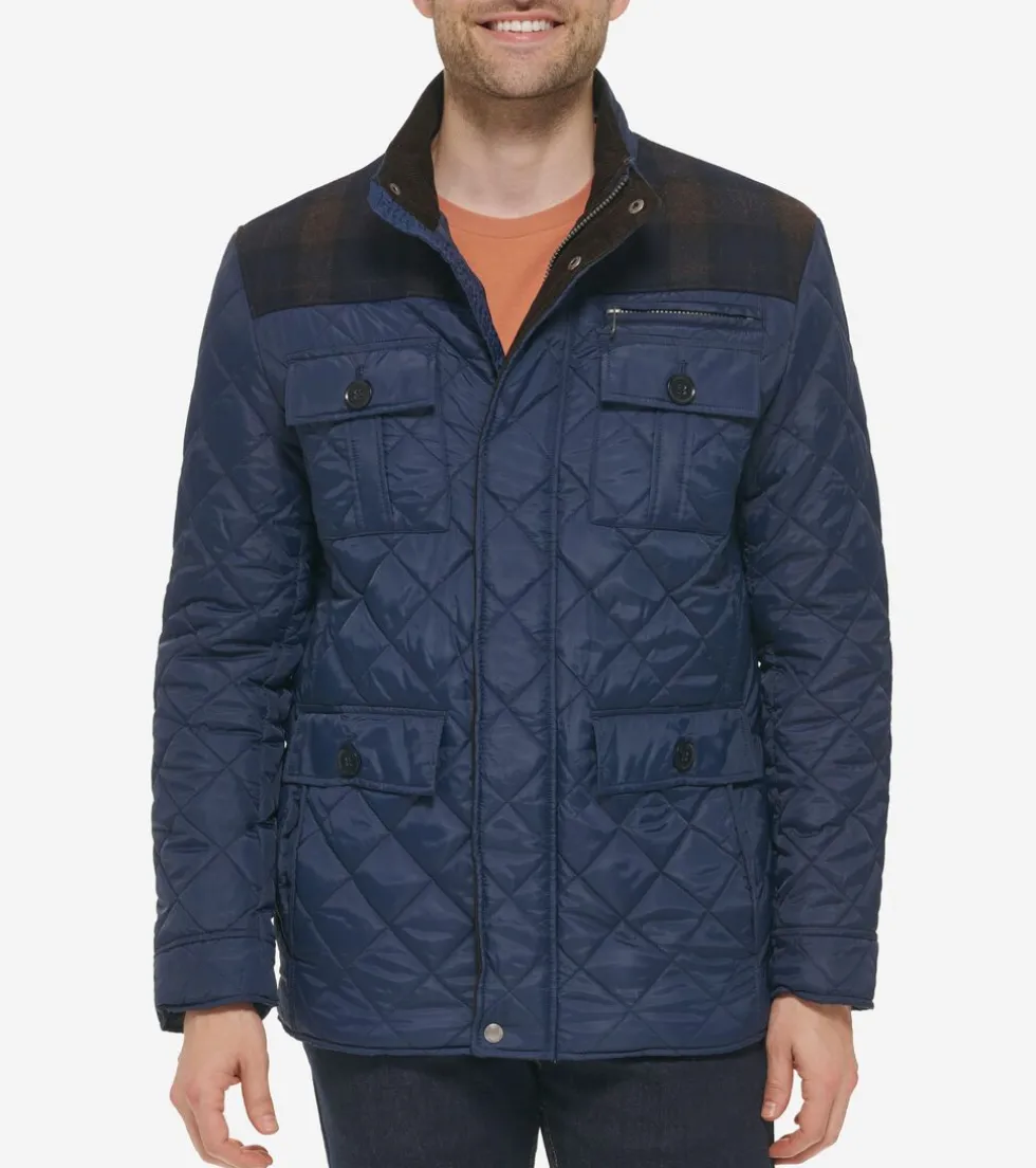 Cole Haan Quilted Jackets|Outerwear*Men's Mix Media Diamond Quilted Jacket Navy