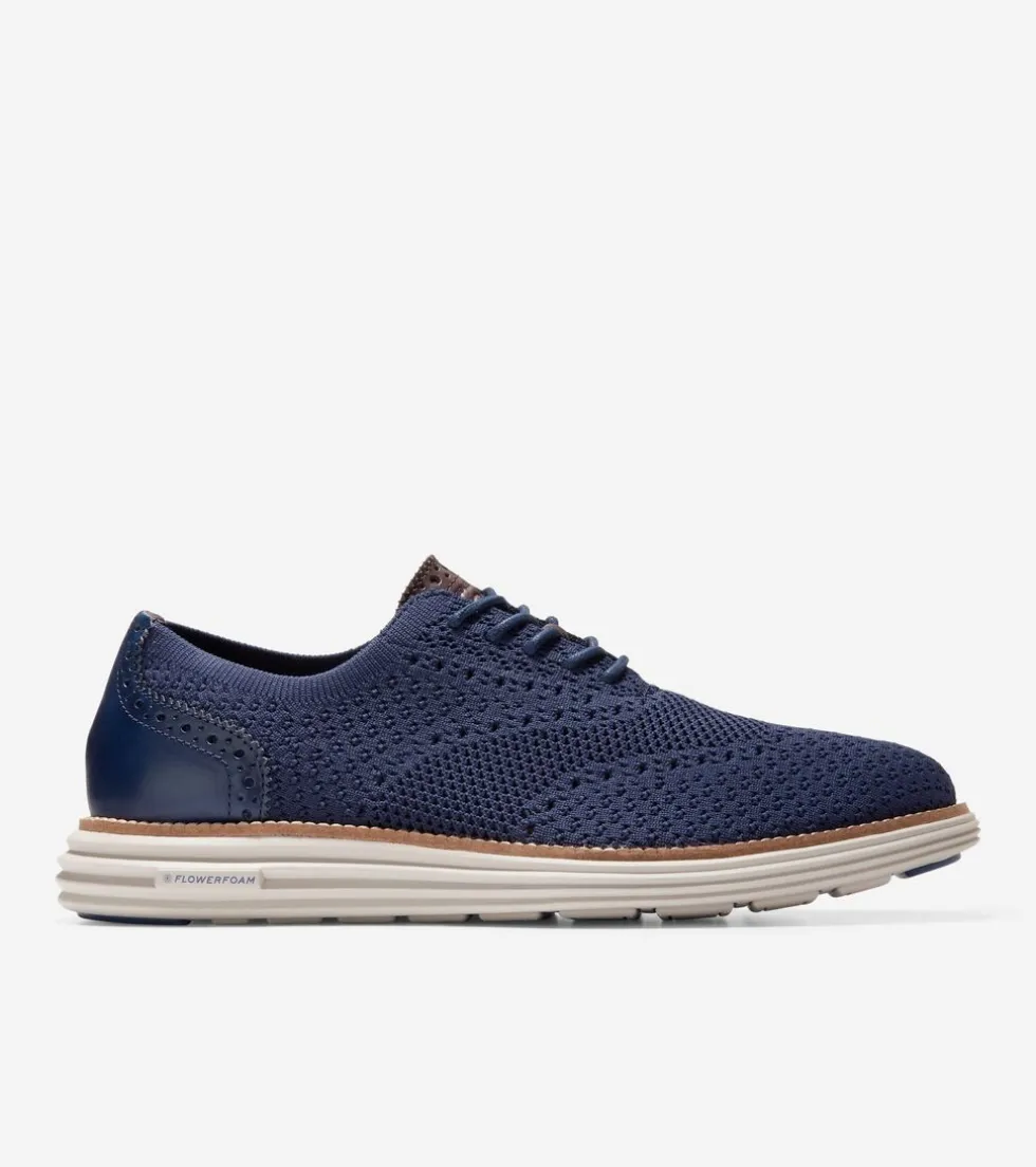 Cole Haan Extended Sizes & Widths|Dress Shoes*Men's ØriginalGrand Remastered Stitchlite™ Oxfords MarineBlue-DarkChocolateBrown-SilverLiningStitchlite™