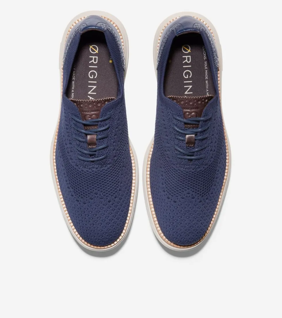 Cole Haan Extended Sizes & Widths|Dress Shoes*Men's ØriginalGrand Remastered Stitchlite™ Oxfords MarineBlue-DarkChocolateBrown-SilverLiningStitchlite™