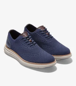 Cole Haan Extended Sizes & Widths|Dress Shoes*Men's ØriginalGrand Remastered Stitchlite™ Oxfords MarineBlue-DarkChocolateBrown-SilverLiningStitchlite™