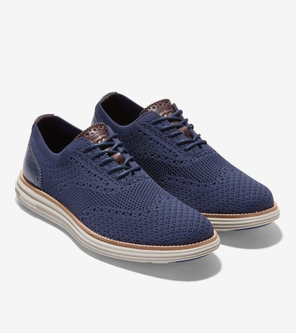 Cole Haan Extended Sizes & Widths|Dress Shoes*Men's ØriginalGrand Remastered Stitchlite™ Oxfords MarineBlue-DarkChocolateBrown-SilverLiningStitchlite™