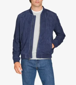Cole Haan Bomber Jackets|Leather & Suede Jackets*Men's Zip-Up Suede Jacket Navy