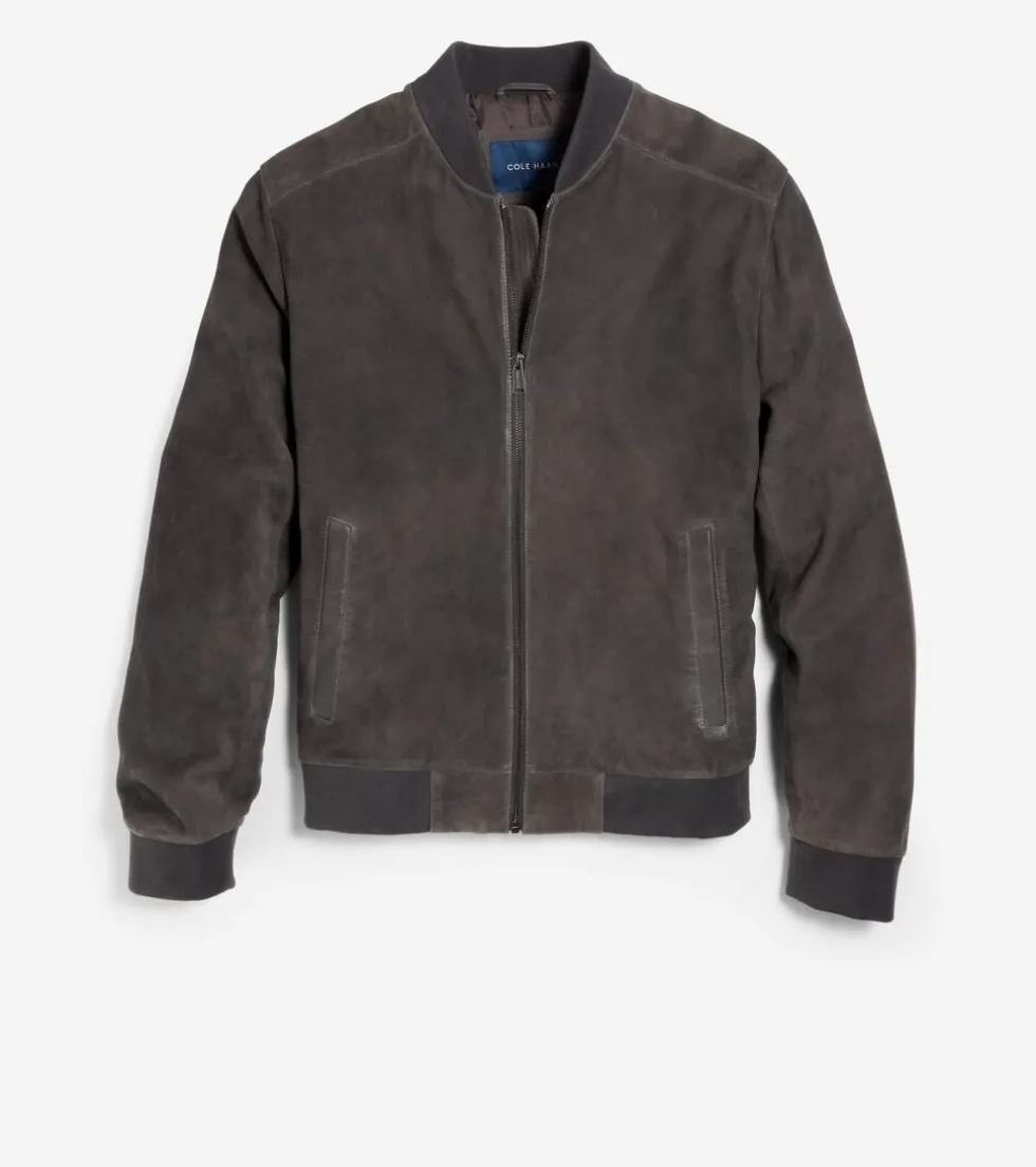 Cole Haan Bomber Jackets|Leather & Suede Jackets*Men's Zip-up Suede Jacket Grey