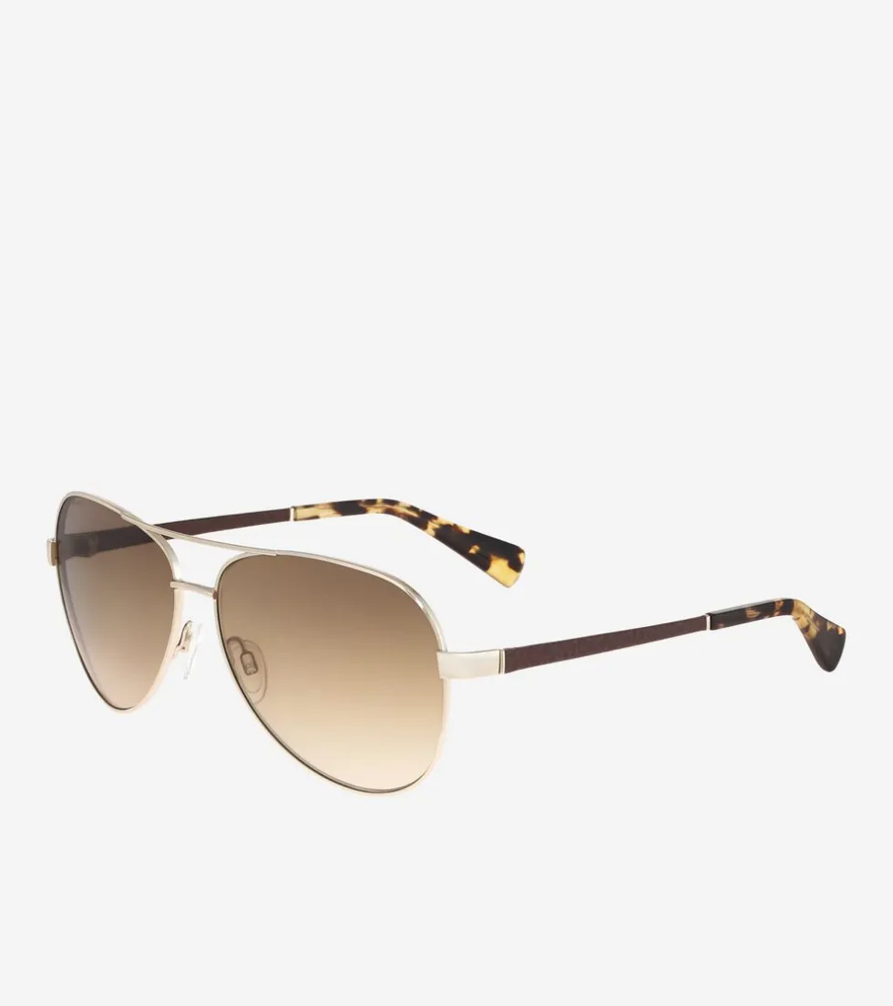 Cole Haan Sunglasses|Sunglasses*Metal-Leather Aviator Sunglasses Gold