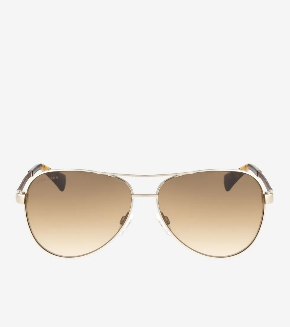 Cole Haan Sunglasses|Sunglasses*Metal-Leather Aviator Sunglasses Gold