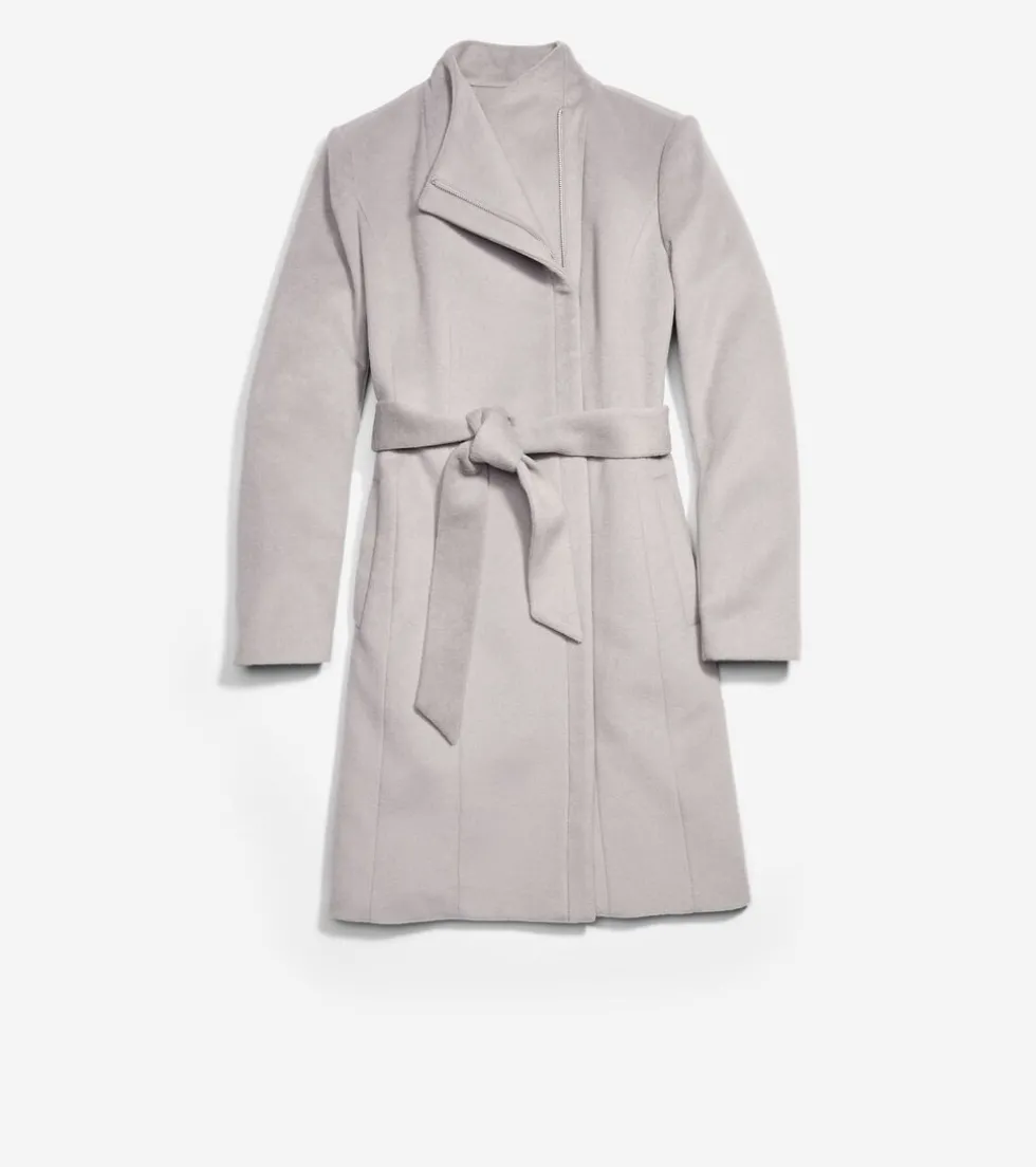 Cole Haan Wool Coats|Trench Coats*Moulded Collar Slick Wool Belted Coat Fog