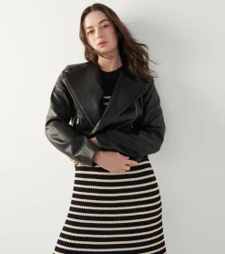 Cole Haan Outerwear|Leather & Suede Jackets*Women's Asymmetrical Leather Jacket Black
