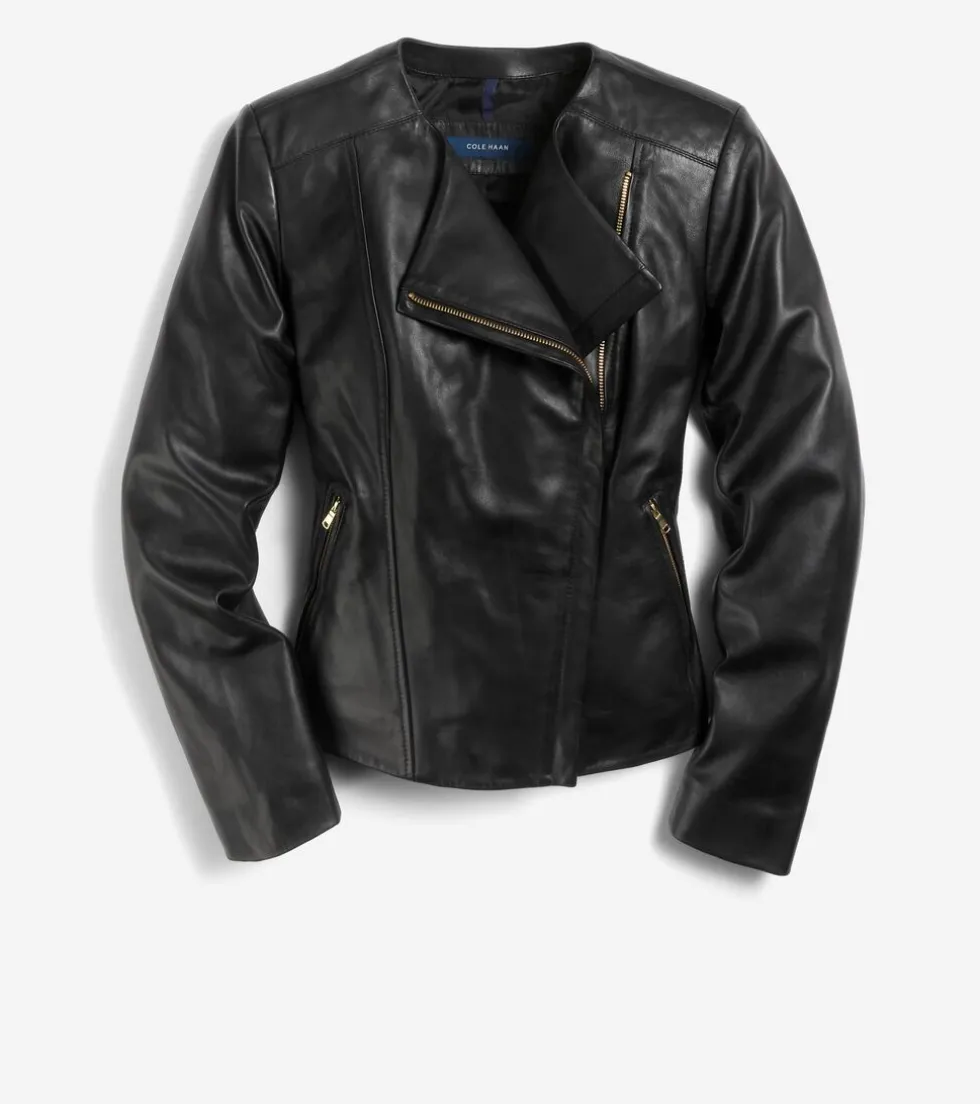 Cole Haan Outerwear|Leather & Suede Jackets*Women's Asymmetrical Leather Jacket Black