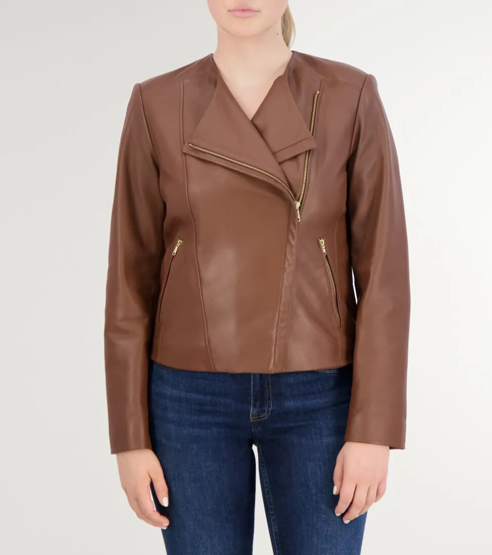 Cole Haan Leather & Suede Jackets|Outerwear*Women's Asymmetrical Leather Jacket HickoryBrown