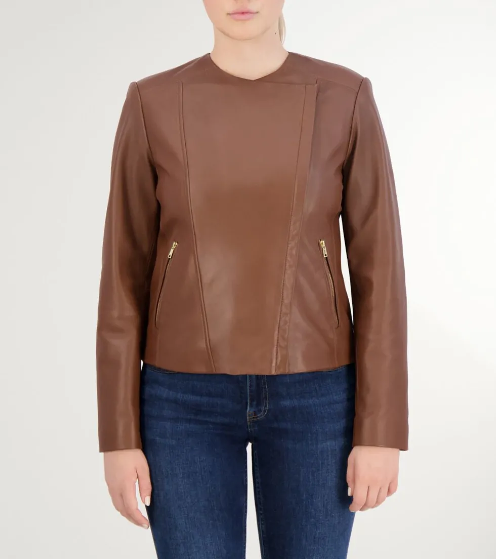 Cole Haan Leather & Suede Jackets|Outerwear*Women's Asymmetrical Leather Jacket HickoryBrown