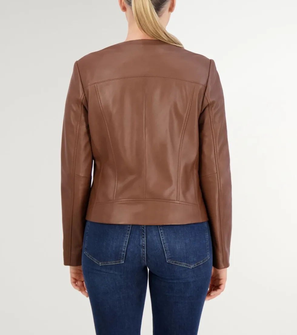 Cole Haan Leather & Suede Jackets|Outerwear*Women's Asymmetrical Leather Jacket HickoryBrown