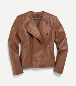 Cole Haan Leather & Suede Jackets|Outerwear*Women's Asymmetrical Leather Jacket HickoryBrown