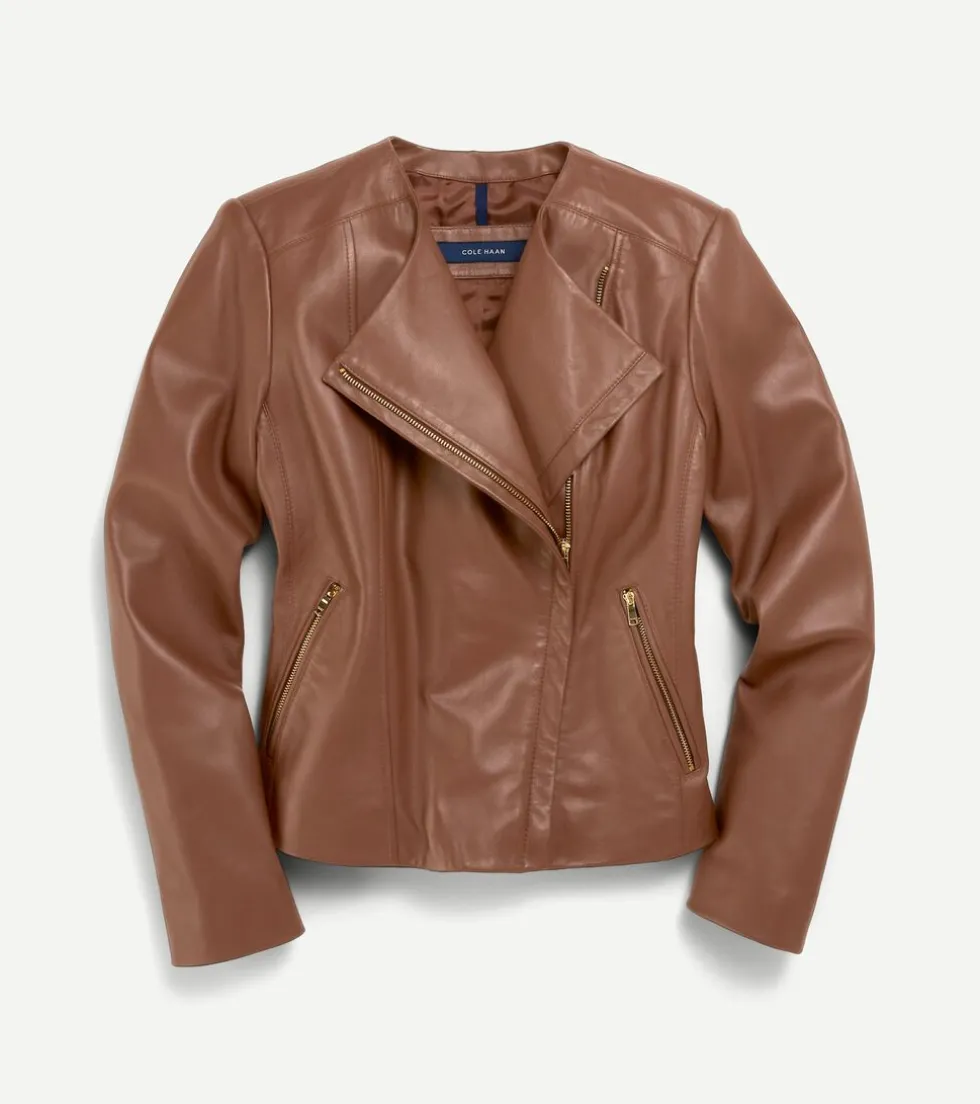 Cole Haan Leather & Suede Jackets|Outerwear*Women's Asymmetrical Leather Jacket HickoryBrown