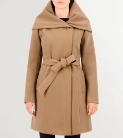 Cole Haan Wool Coats|Trench Coats*Women's Belted Asymmetrical Zip Front Twill Coat Beige