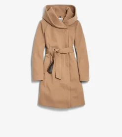 Cole Haan Wool Coats|Trench Coats*Women's Belted Asymmetrical Zip Front Twill Coat Beige