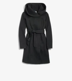 Cole Haan Wool Coats|Trench Coats*Women's Belted Aysmmetrical Zip Front Twill Coat Black