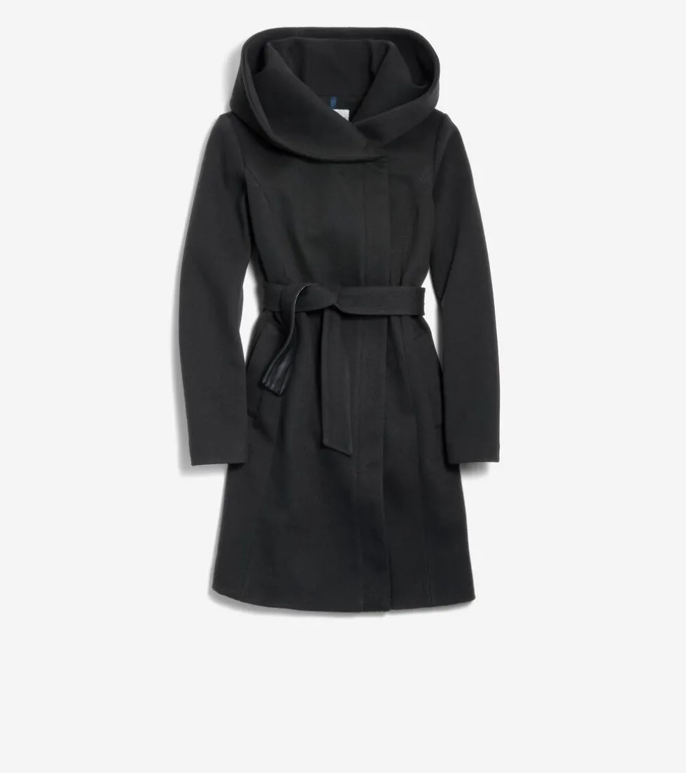 Cole Haan Wool Coats|Trench Coats*Women's Belted Aysmmetrical Zip Front Twill Coat Black
