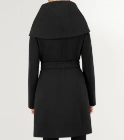 Cole Haan Wool Coats|Trench Coats*Women's Belted Aysmmetrical Zip Front Twill Coat Black