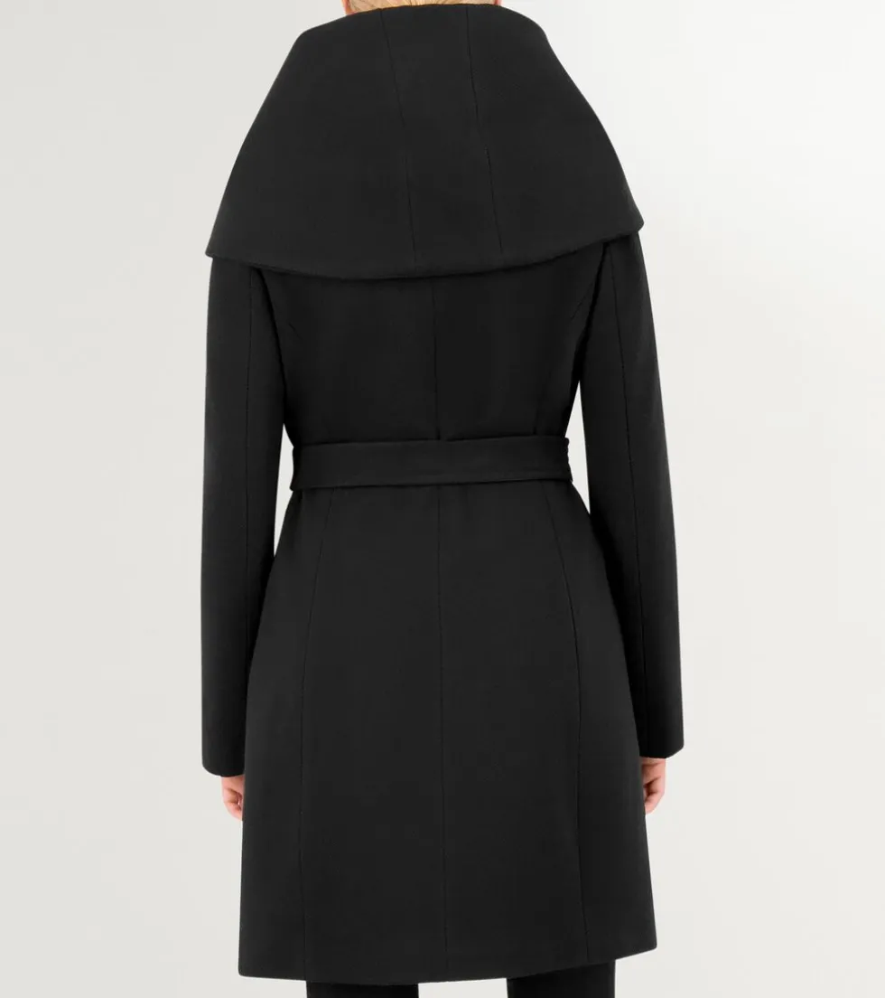 Cole Haan Wool Coats|Trench Coats*Women's Belted Aysmmetrical Zip Front Twill Coat Black