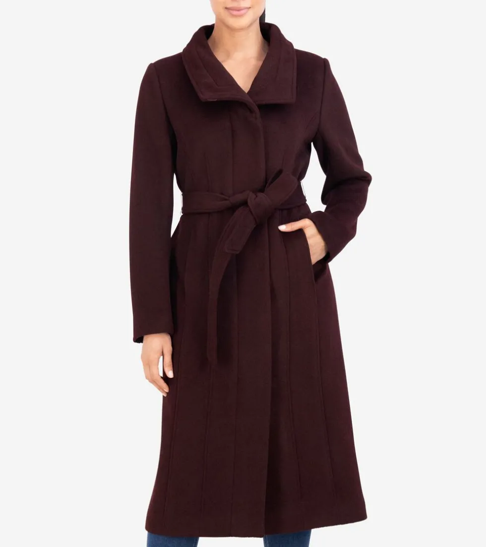 Cole Haan Wool Coats|Trench Coats*Women's Belted Long Coat Bordeaux
