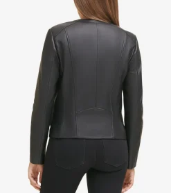 Cole Haan Leather & Suede Jackets|Outerwear*Women's Collarless Leather Jacket Black
