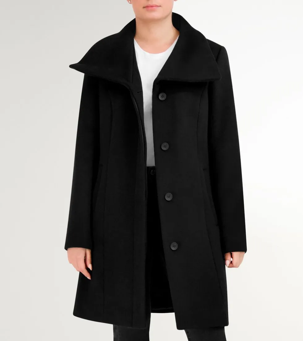 Cole Haan Wool Coats|Trench Coats*Women's Convertible Collar Button-Up Coat Black