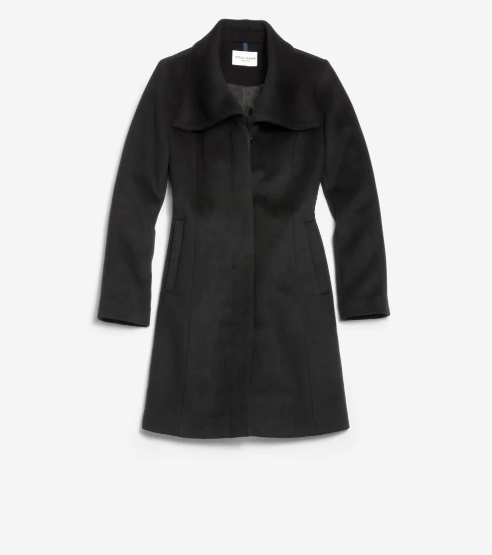 Cole Haan Wool Coats|Trench Coats*Women's Convertible Collar Button-Up Coat Black