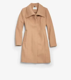 Cole Haan Wool Coats|Trench Coats*Women's Convertible Collar Button-Up Coat Camel