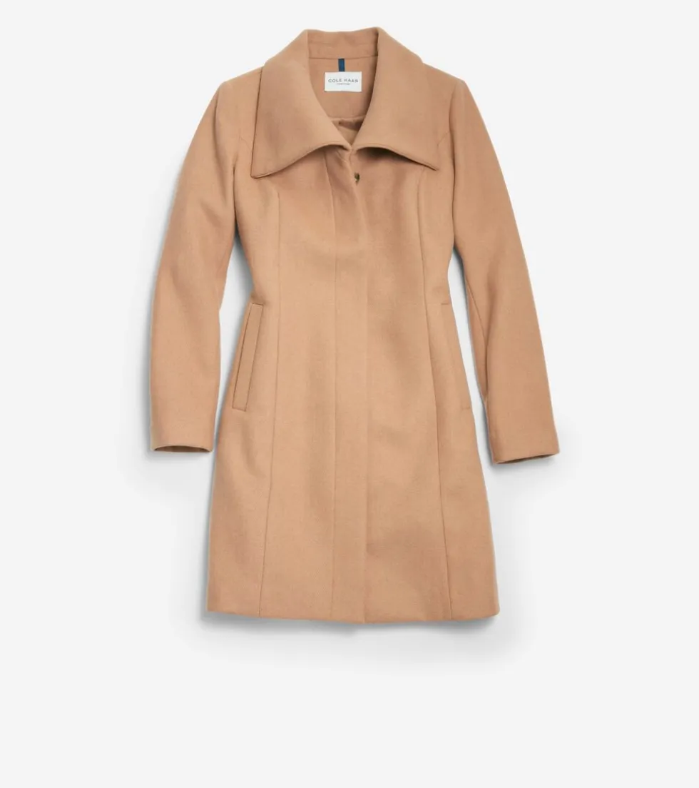 Cole Haan Wool Coats|Trench Coats*Women's Convertible Collar Button-Up Coat Camel