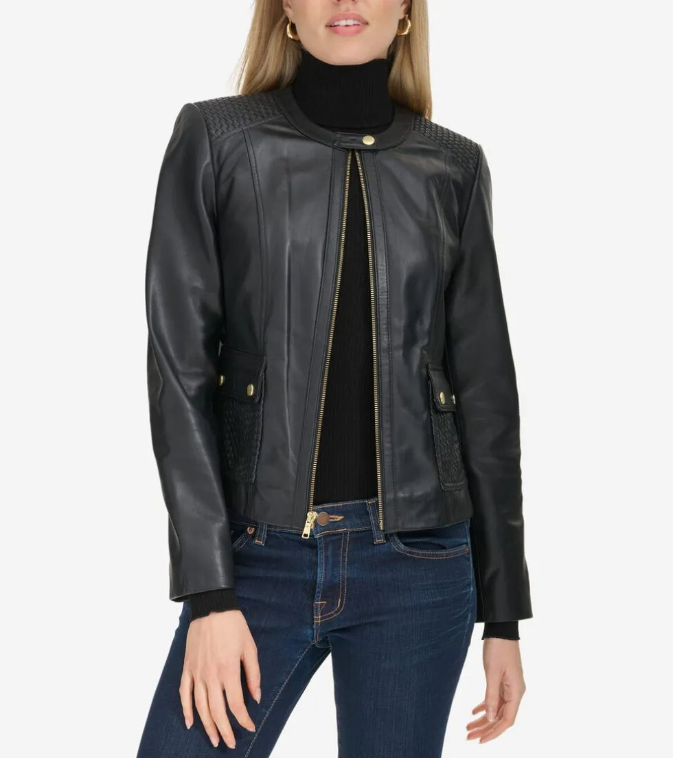 Cole Haan Leather & Suede Jackets|Outerwear*Women's Curved-Seam Leather Jacket Black