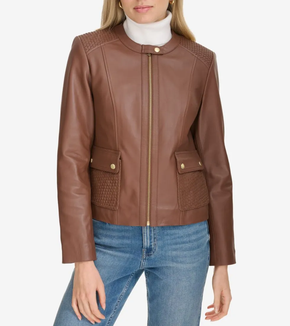 Cole Haan Leather & Suede Jackets|Outerwear*Women's Curved-Seam Leather Jacket Hickory