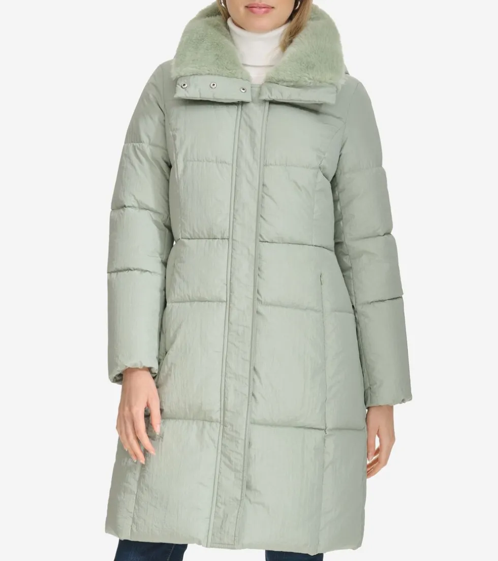 Cole Haan Puffer Jackets|Outerwear*Women's Faux-Fur Collar Puffer Coat Sage