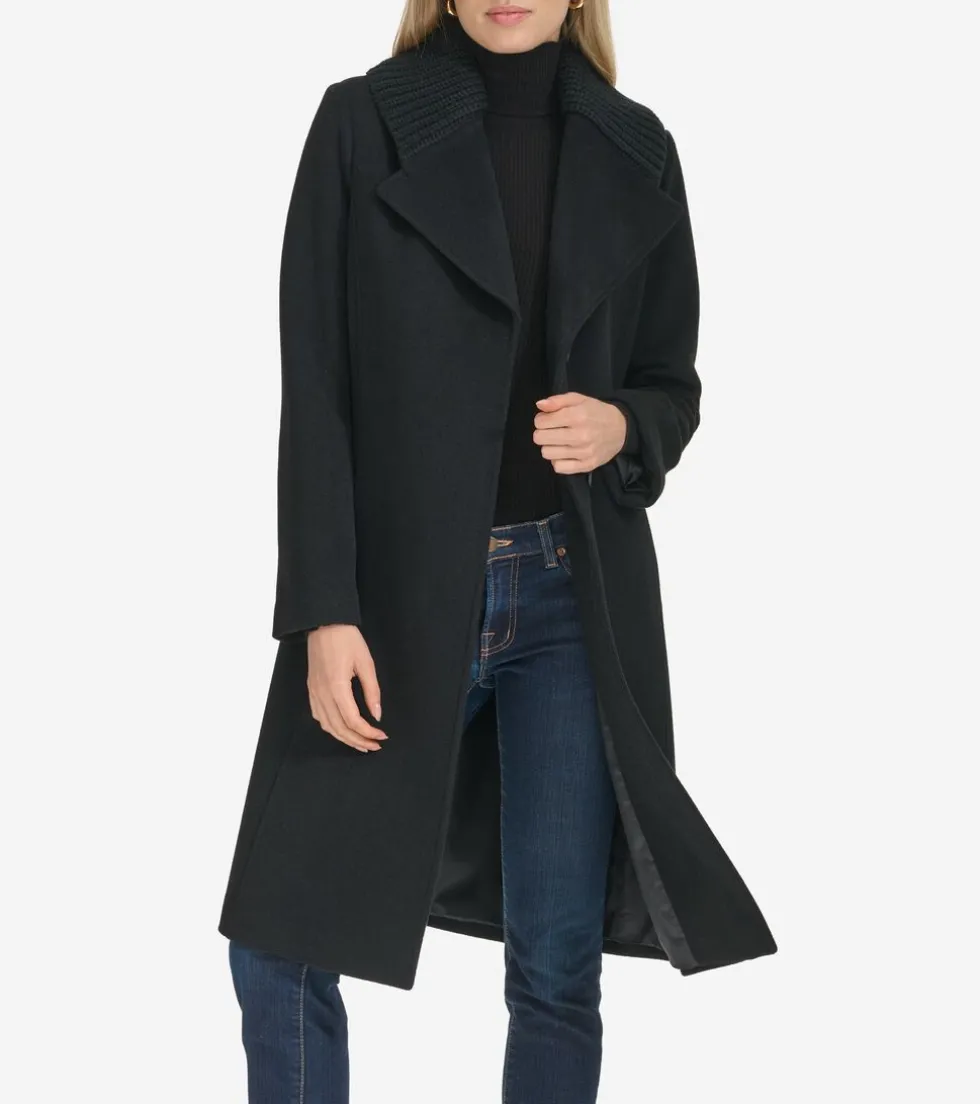 Cole Haan Wool Coats|Peacoats & Blazers*Women's Knit-Collar Coat Black