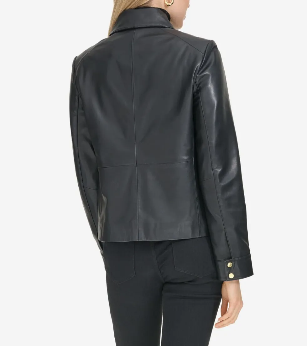 Cole Haan Leather & Suede Jackets|Outerwear*Women's Shirt Collar Trucker Jacket Black