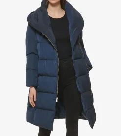 Cole Haan Puffer Jackets|Outerwear*Women's Signature Asymmetrical Collar Convertible Coat 40in Navy