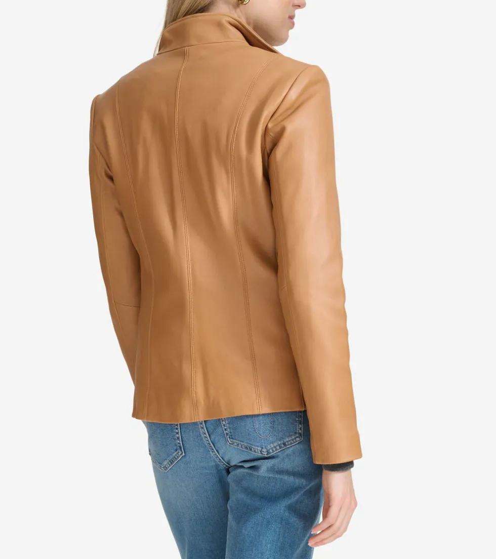Cole Haan Leather & Suede Jackets|Outerwear*Women's Wing Collar Leather Jacket Hazelnut