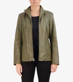 Cole Haan Leather & Suede Jackets|Outerwear*Women's Wing Collar Leather Jacket Sage