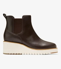 Cole Haan Boots*Women's ZER&Oslash;GRAND City Wedge Waterproof Chelsea Boots Chocolate-Ivory