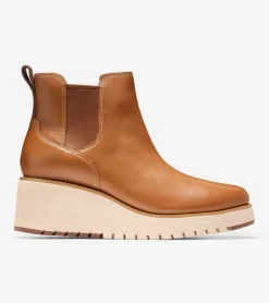 Cole Haan Boots*Women's ZER&Oslash;GRAND City Wedge Waterproof Chelsea Boots BritishTanLeather