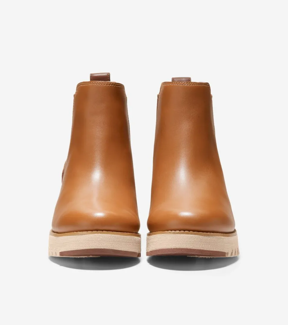 Cole Haan Boots*Women's ZERØGRAND City Wedge Waterproof Chelsea Boots BritishTanLeather