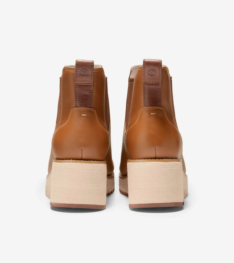Cole Haan Boots*Women's ZERØGRAND City Wedge Waterproof Chelsea Boots BritishTanLeather