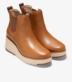 Cole Haan Boots*Women's ZERØGRAND City Wedge Waterproof Chelsea Boots BritishTanLeather