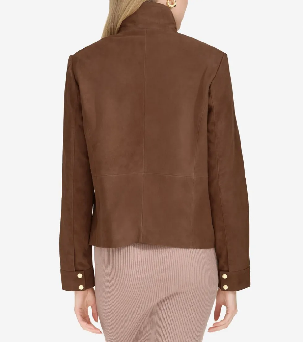 Cole Haan Leather & Suede Jackets|Outerwear*Women's Zip-Front Suede Jacket Chocolate